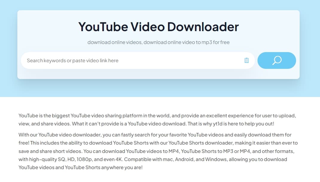 YT1D interface screenshot